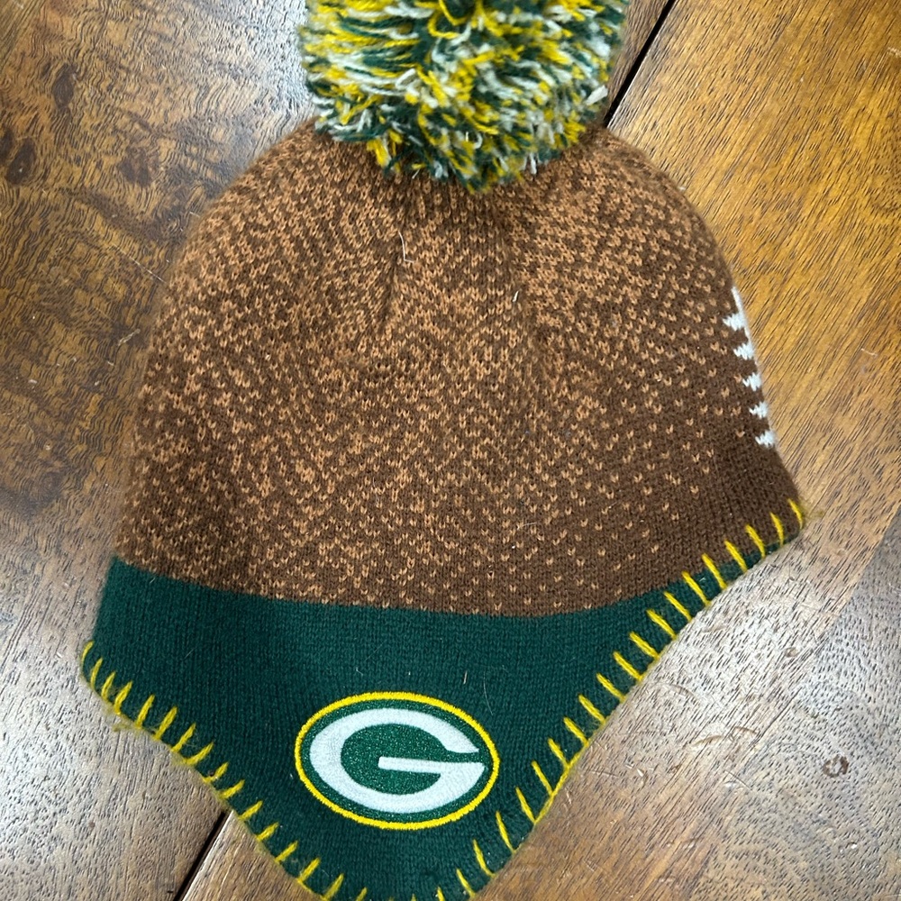 NFL Kids Pom Beanie - Brown and Green